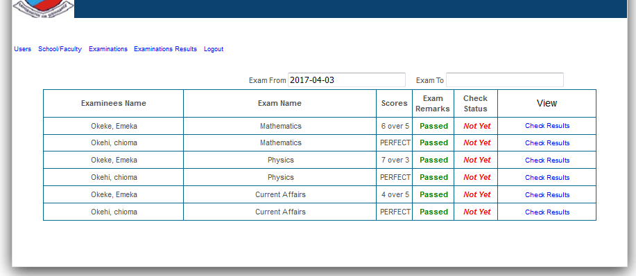 Aptitude test examination website