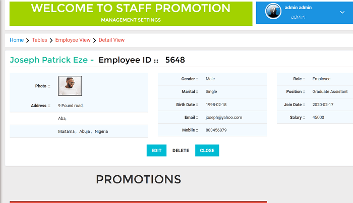 Web based employee promotion system (PHP source codes)