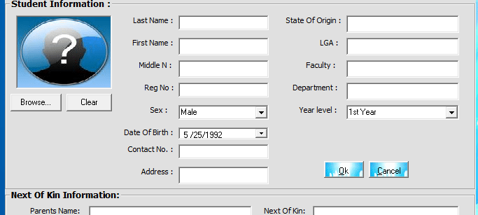 Database management system for students account records