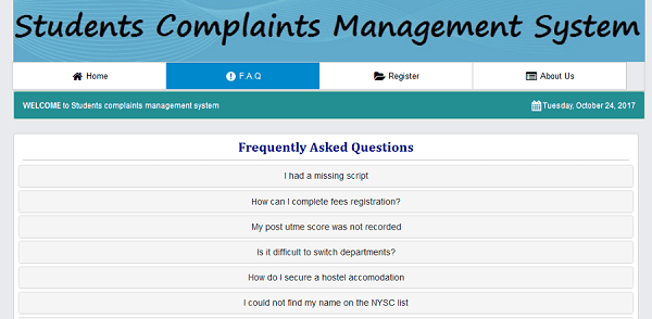 Online student complaints management system