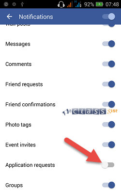 Turn off game/app invite request facebook notifications on your smartphone